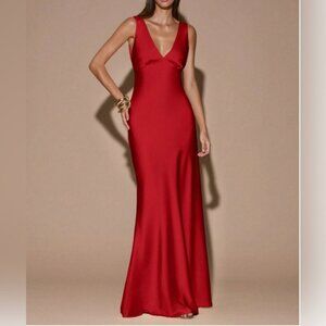 Sexy Minimalist Deep V-Neck Sleeveless Backless Tie Dress Red